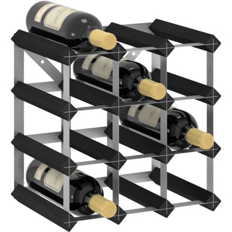 vidaXL Wine Rack for 12 Bottles Black Solid Pine Wood