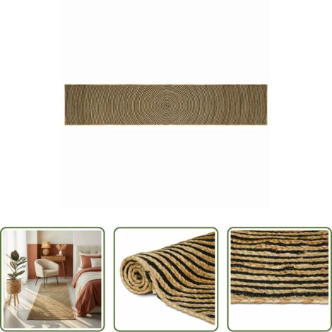 vidaXL Wohnzimmer -  Teppich Natürlich und Schwarz 60 x 400 cm Jute