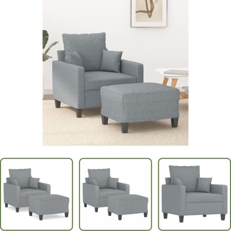 vidaXL Wohnzimmermöbel -  Sessel mit Hocker Hellgrau 60 cm Stoff
