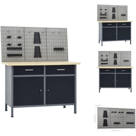 vidaXL Workbench with Three Wall Panels (145346+145351)