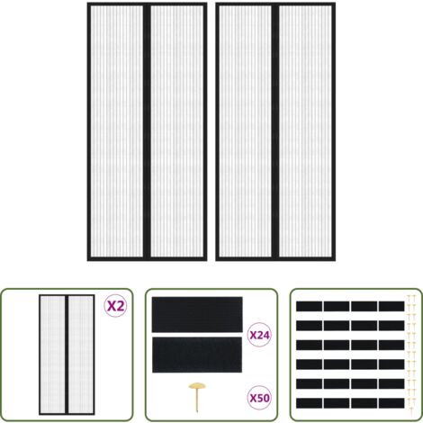 vidaXL Zanzare -  Tende Antimosche 2 pz per Porte con Magneti Nere 210x90 cm