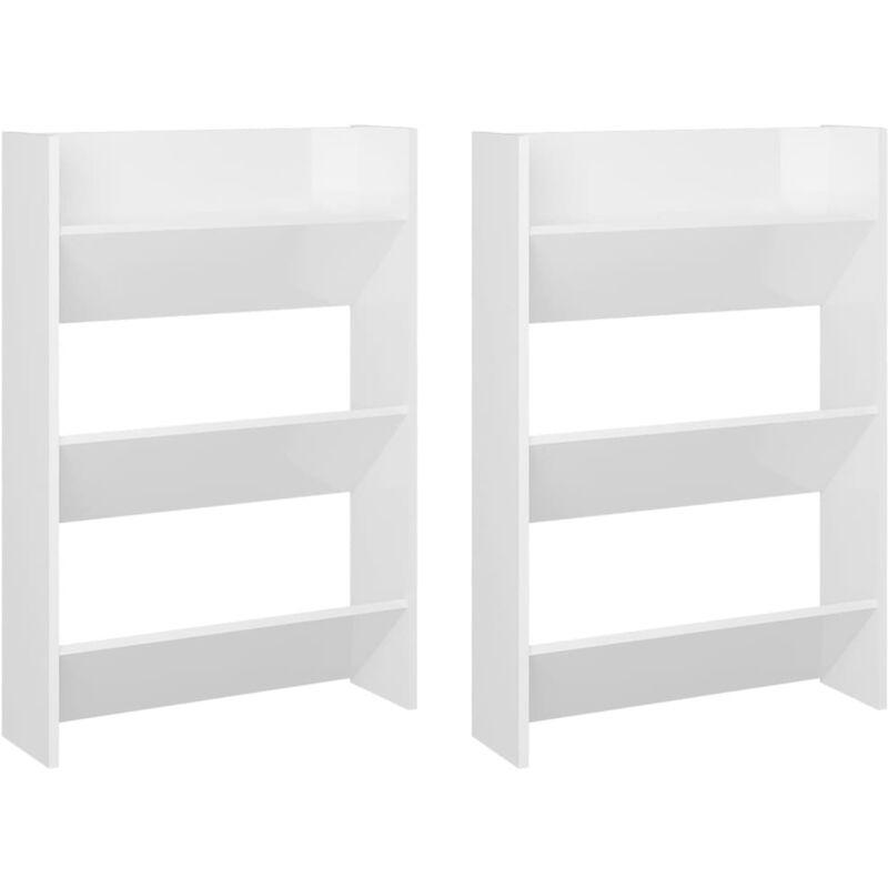 

vidaXL Zapatero de pared 2 uds blanco brillante aglomerado 60x18x90 cm - Blanco