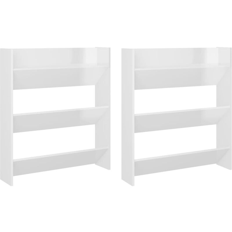 

vidaXL Zapatero de pared 2 uds blanco brillante aglomerado 80x18x90cm - Blanco