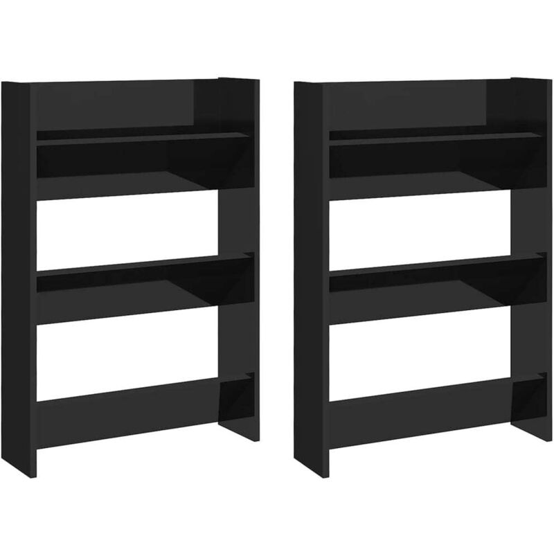 

Zapatero de pared 2 uds negro brillante aglomerado 60x18x90 cm - Negro - Vidaxl