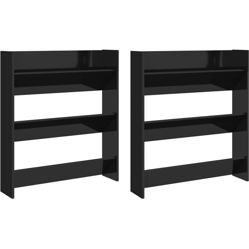

Vidaxl - Zapatero de pared 2 uds negro brillante aglomerado 80x18x90cm - Negro