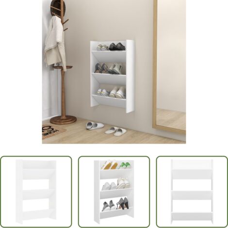 vidaXL Zapatero de pared -  Zapatero de pared madera contrachapada blanco 60x18x90 cm