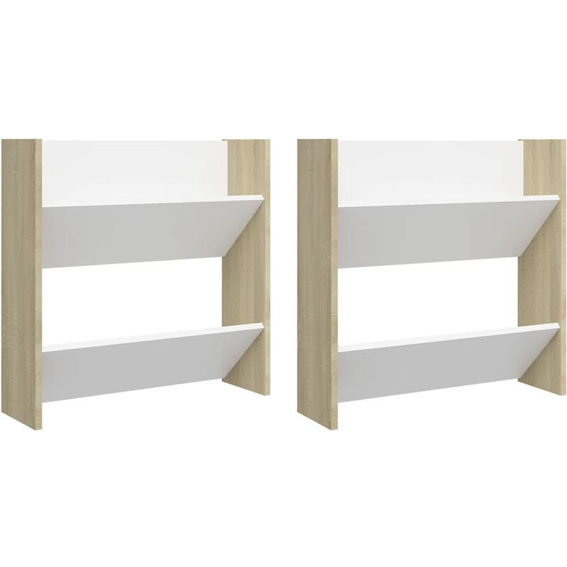 

vidaXL Zapatero pared 2 uds blanco roble Sonoma aglomerado 60x18x60cm - Beige