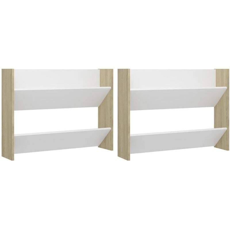 

Vidaxl - Zapatero pared 2 uds blanco roble Sonoma aglomerado 80x18x60 cm - Beige