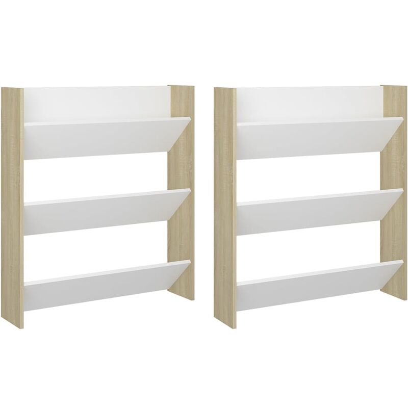 

Vidaxl - Zapatero pared 2 uds blanco roble Sonoma aglomerado 80x18x90cm - Beige