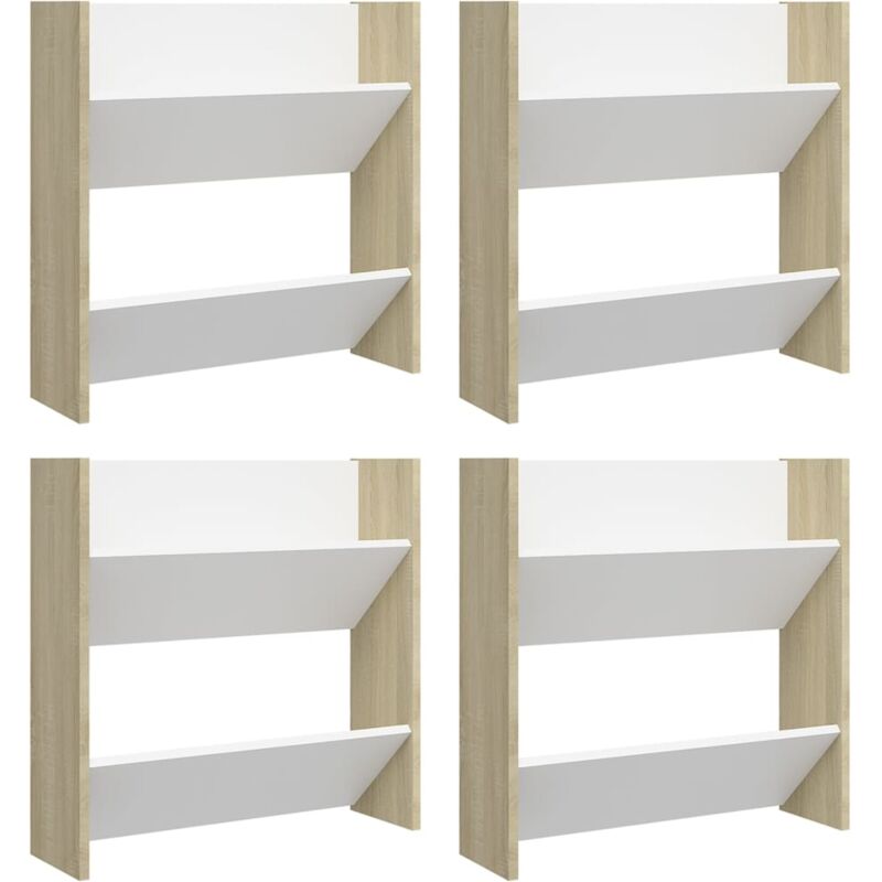 

Zapatero pared 4 uds blanco roble Sonoma aglomerado 60x18x60cm - Beige - Vidaxl