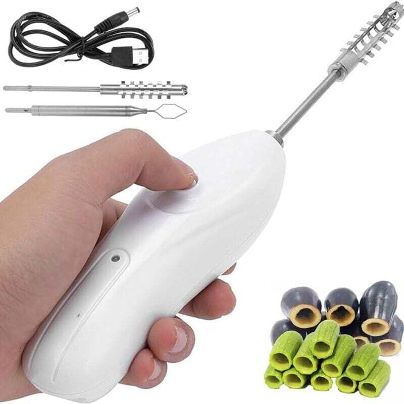 Vide-légumes portable sans fil avec 2 têtes de coupe, Détartrant rechargeable et en acier inoxydable pour fruits de mer et machine