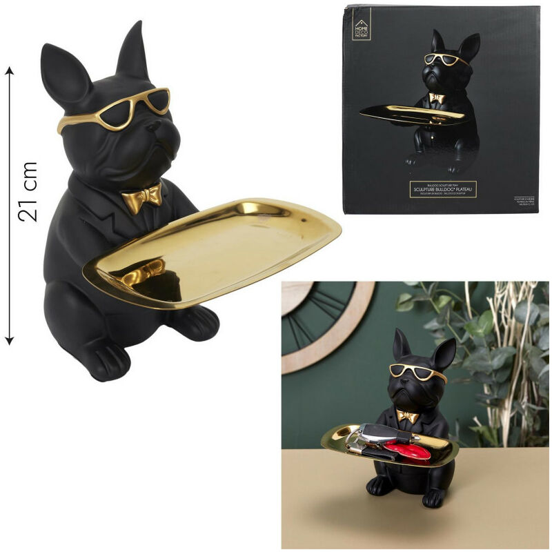 Vide poches décoratif forme Bulldog h 21 cm - Noir et doré - Figurine déco originale - Livraison gratuite