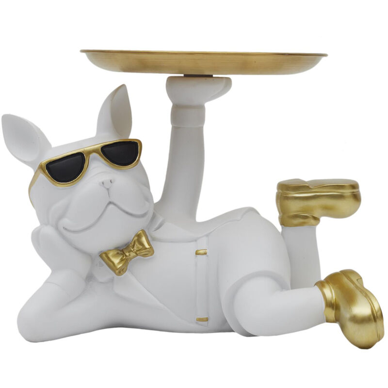 Vide poche en plastique personnage bouledogue collection bulldog blanc et doré