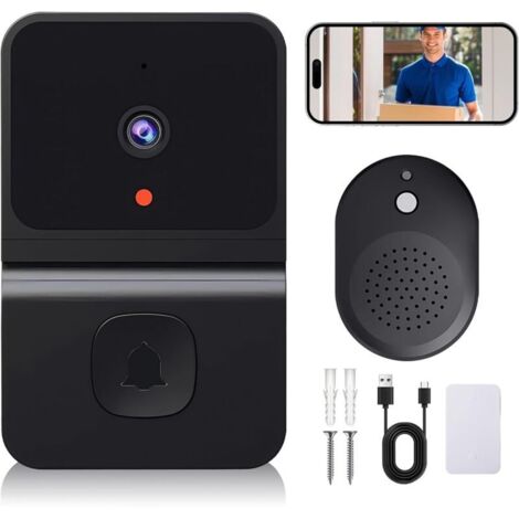 Vidéo sonnette de porte avec caméra sans câble, Wi-Fi vidéo sonnette de porte avec caméra, 2.4GWifi vidéo sonnette de porte vue nocturne/2 voies audio/prend en charge SD & mémoire cloud avec cloche