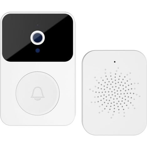 Videocamera per campanello intelligente wireless con videochiamata, notifiche in tempo reale, nessun abbonamento, visione notturna migliorata, bianco, proteggi la tua privacy con il cambio voce, batte