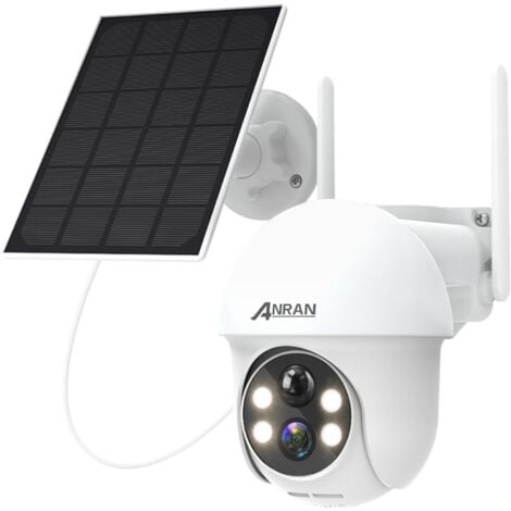 Videocamere di sorveglianza esterni 2K Telecamera WiFi Esterno Batteria, 360° PTZ Senza Fili con Pannello Solare, PIR e Rilevamento del Movimento,Visione Notturna Colori, Audio a 2 Vie,ANRAN Q01Bianco