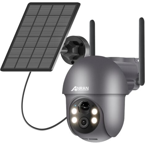Videocamere di sorveglianza esterni 2K Telecamera WiFi Esterno Batteria, 360° PTZ Senza Fili con Pannello Solare, PIR e Rilevamento del Movimento,Visione Notturna Colori, Audio a 2 Vie,ANRAN Q01Grigio