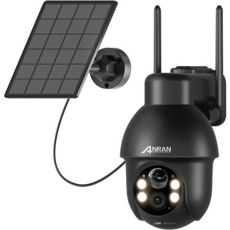 Videocamere di sorveglianza per esterni2K Telecamera WiFi Esterno Senza Fili, 360° Telecamera Pannello Solare AI Rilevazione del Movimento, Audio a 2 Vie, Supporto Alexa, IP65, ANRAN Q3 Nero