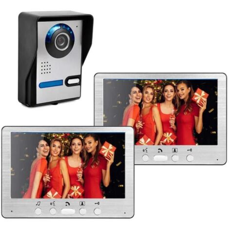 Videocitofono cablato da 7 pollici, kit di installazione per ville e case, citofono bidirezionale impermeabile con visione notturna a infrarossi, colore argento, da 1 a 2 EU