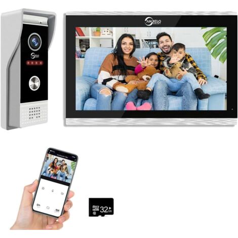 Videocitofono con videocamera 1080P con touchscreen da 10 pollici, videocitofono, visione notturna a infrarossi, rilevamento del movimento PIR, supporto per registrazione automatica