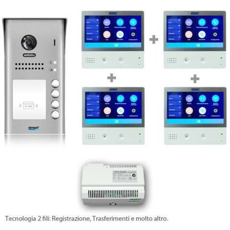Videocitofono quadrifamiliare 2 fili 4 monitor WIFI e