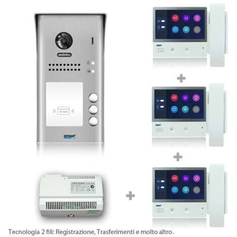 Videocitofono trifamiliare Kit monitor 7 pollici con