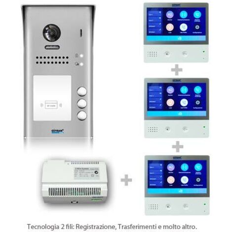 Videocitofono trifamiliare WiFi professionale 2 fili