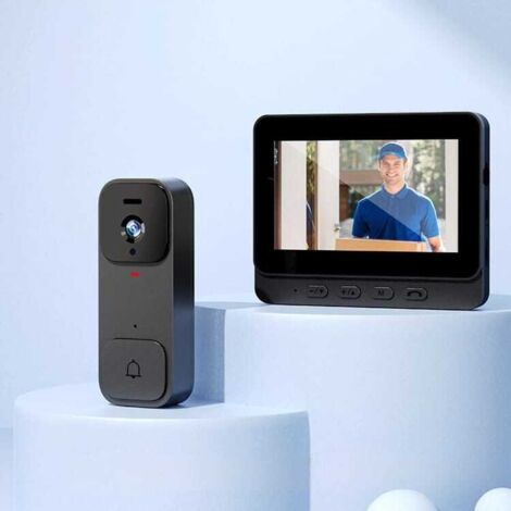 Videocitofono wireless HD 1080P con schermo da 4,3 pollici, telecamera di sorveglianza, visione notturna, acquisizione automatica, bianco