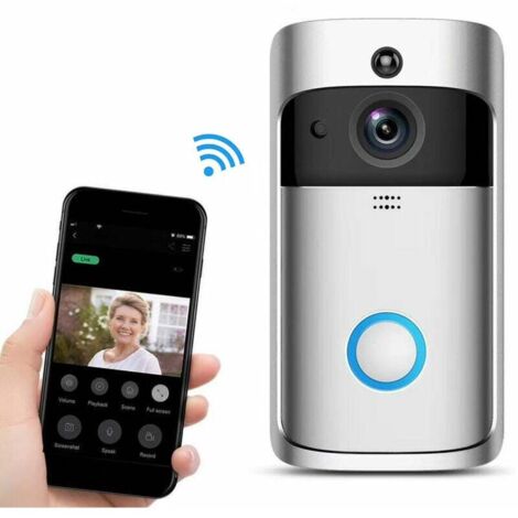 Videocitofono wireless V5 HD 720P Wi-Fi, telecamera di sicurezza per la casa con audio a 2 canali/rilevamento del movimento/visione notturna a infrarossi/grandangolo di 130 gradi, bianco