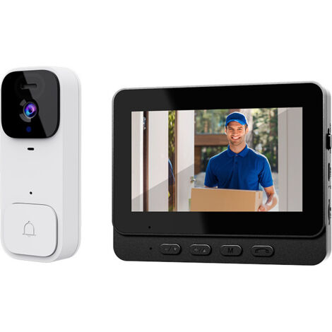 Vidéophone intelligent sans fil X7 avec écran couleur HD, caméra 1080p, vision nocturne, interphone bidirectionnel, étanche IP65, pour porte d’entrée domestique – Blanc yun
