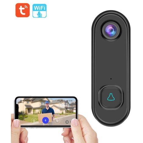 Videoportero inalámbrico HD 1080P con sensor PIR, protección IP55, carcasa de ABS negro, 13 x 4 x 3 cm, con alarma y función de audio bidireccional.
