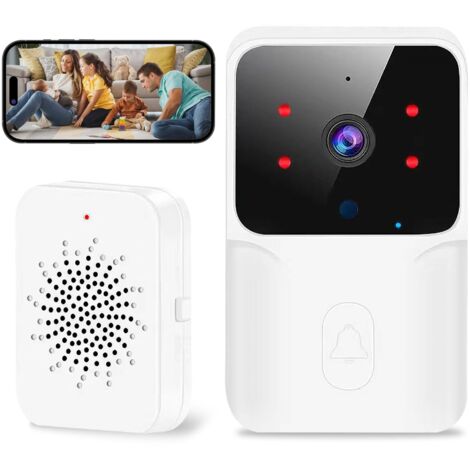 Videoportero inteligente, resistente al agua IP65, alcance de timbre de 400 metros, timbre visual 1080p con melodía y volumen ajustables, kit de 1 receptor + 1 transmisor, sala de estar, oficina - Bla