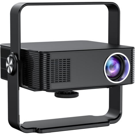 Videoproiettore, mini proiettore 1080P che si accende automaticamente con supporto, proiettore portatile per home theater, nero