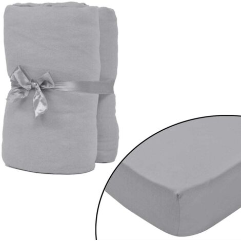 Videxl Lençol 2 PCS ajustable algodón 120x200-130x200 cm gris