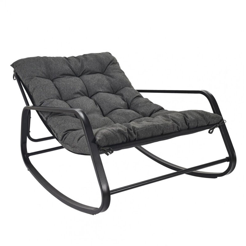 Vidia - Fauteuil à Bascule Anthracite avec Coussin Capitonné