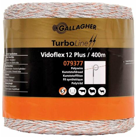 Vidoflex TurboLine Plus 12 fil Gallagher blanc 3 mm x 400 m pour bovins, moutons, porcs, cerfs