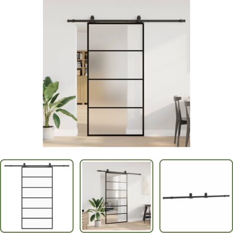 Vidrio ESG -  Puerta corredera con herrajes negro 102x205 cm ESG vidrio