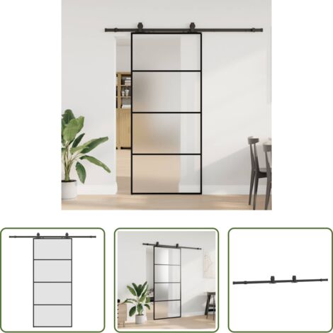 Vidrio ESG -  Puerta corredera con set herrajes negro 90x205 cm vidrio ESG