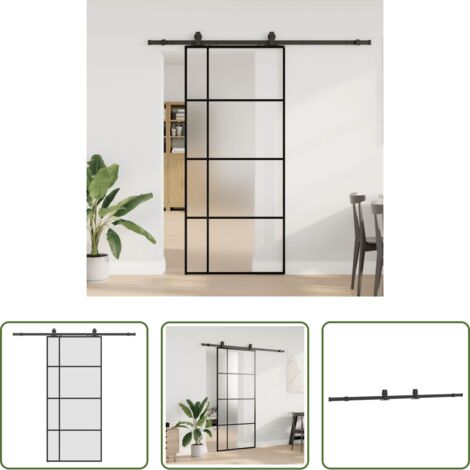Vidrio ESG -  Puerta corredera con set herrajes negro 90x205 cm vidrio ESG