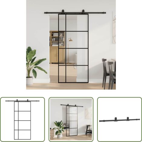 Vidrio ESG -  Puerta corredera con set herrajes negro 90x205 cm vidrio ESG