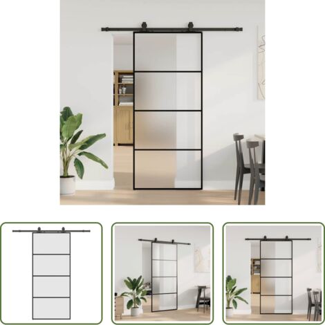 Vidrio ESG -  Puerta corredera con set herrajes negro 90x205 cm vidrio ESG