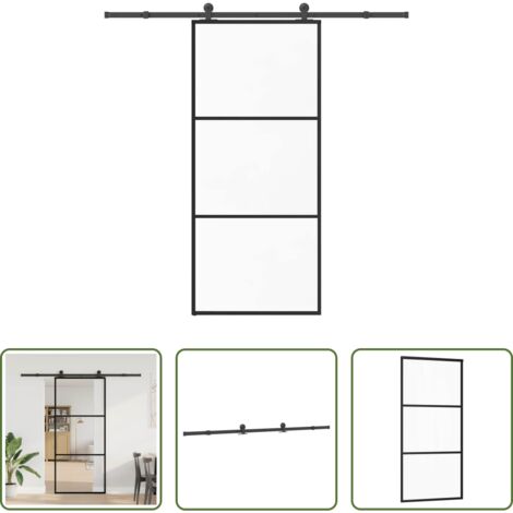 Vidrio ESG -  Puerta corredera con set herrajes vidrio ESG aluminio 90x205 cm