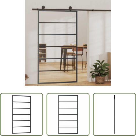 Vidrio ESG -  Puerta corredera ESG vidrio y aluminio negra 102x205 cm