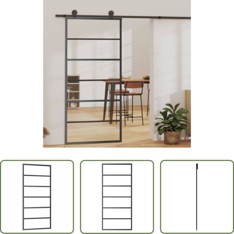 Vidrio ESG -  Puerta corredera ESG vidrio y aluminio negra 90x205 cm