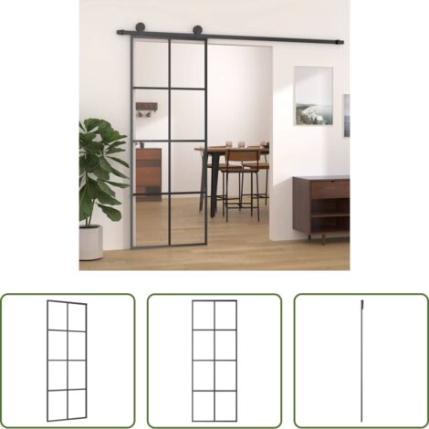 Vidrio ESG -  Puerta corredera vidrio ESG y aluminio negro 76x205 cm