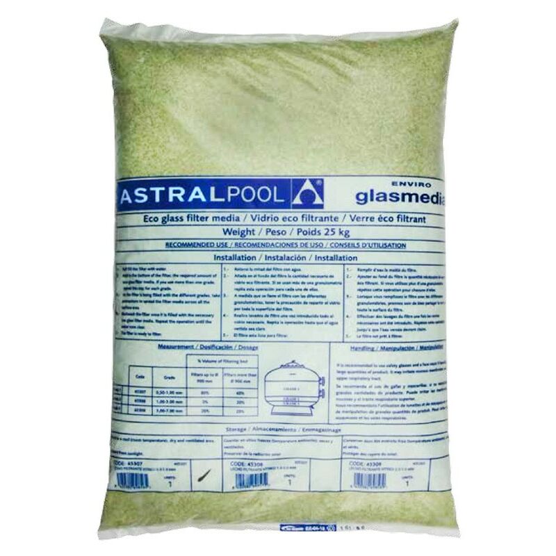 

Astralpool - Vidrio filtrante para piscina 0,5 - 1,0 mm (sacos de 25kg) precio por KG