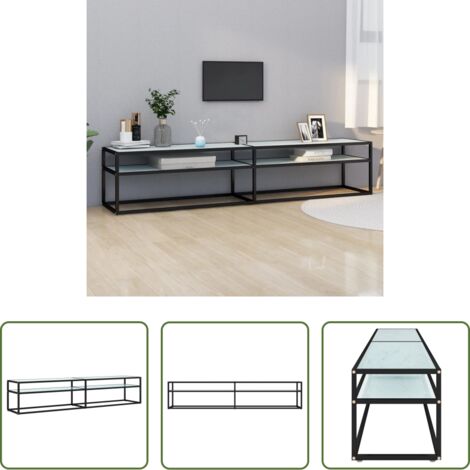 Vidrio templado -  Mueble de TV vidrio templado color mármol blanco 200x40x40,5 cm