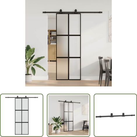 Vidrio templado -  Puerta corredera con herrajes negro 76x205 cm vidrio templado