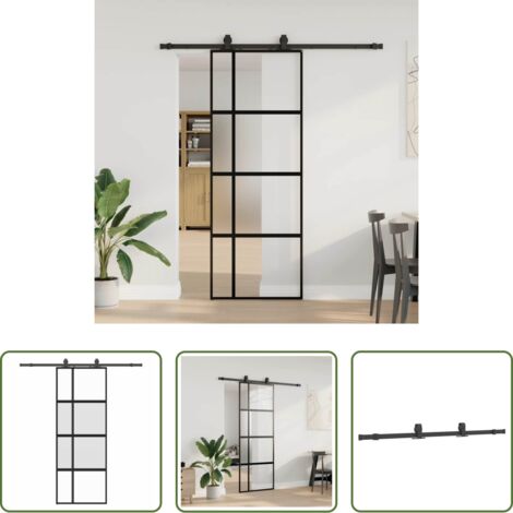 Vidrio templado -  Puerta corredera con herrajes negro 76x205 cm vidrio templado