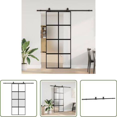 Vidrio templado -  Puerta corredera con herrajes negro 90x205 cm vidrio templado